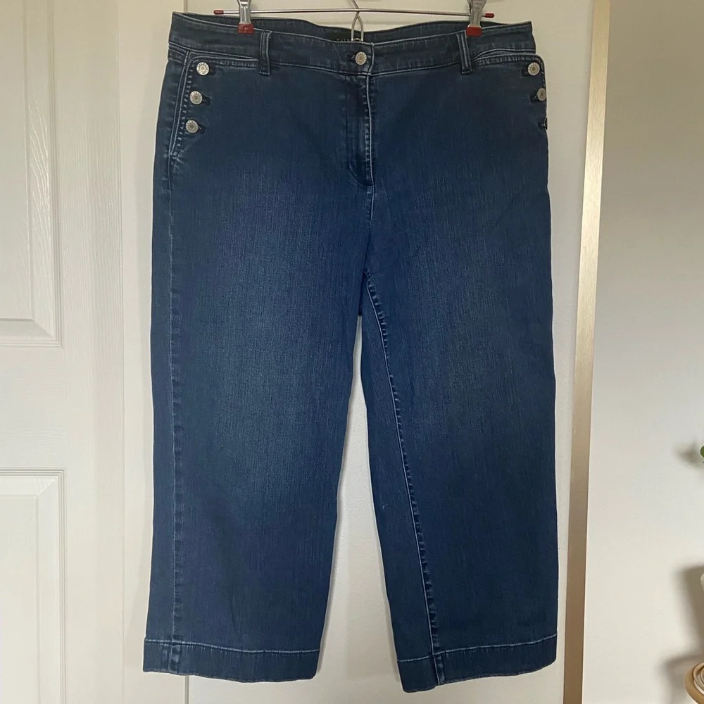 Talbots Size 16 Sailor Button Cropped Wide Leg Denim Jeans - Picture 1 of 8
